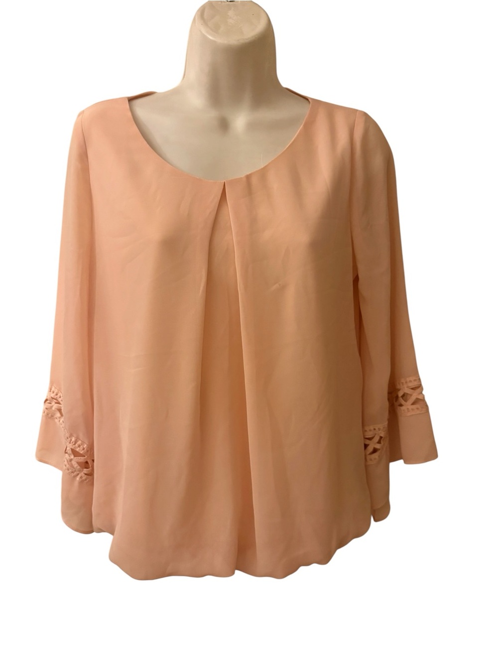 I.N. San Francisco Peach Crochet-Trim Scoop Neck Blouse